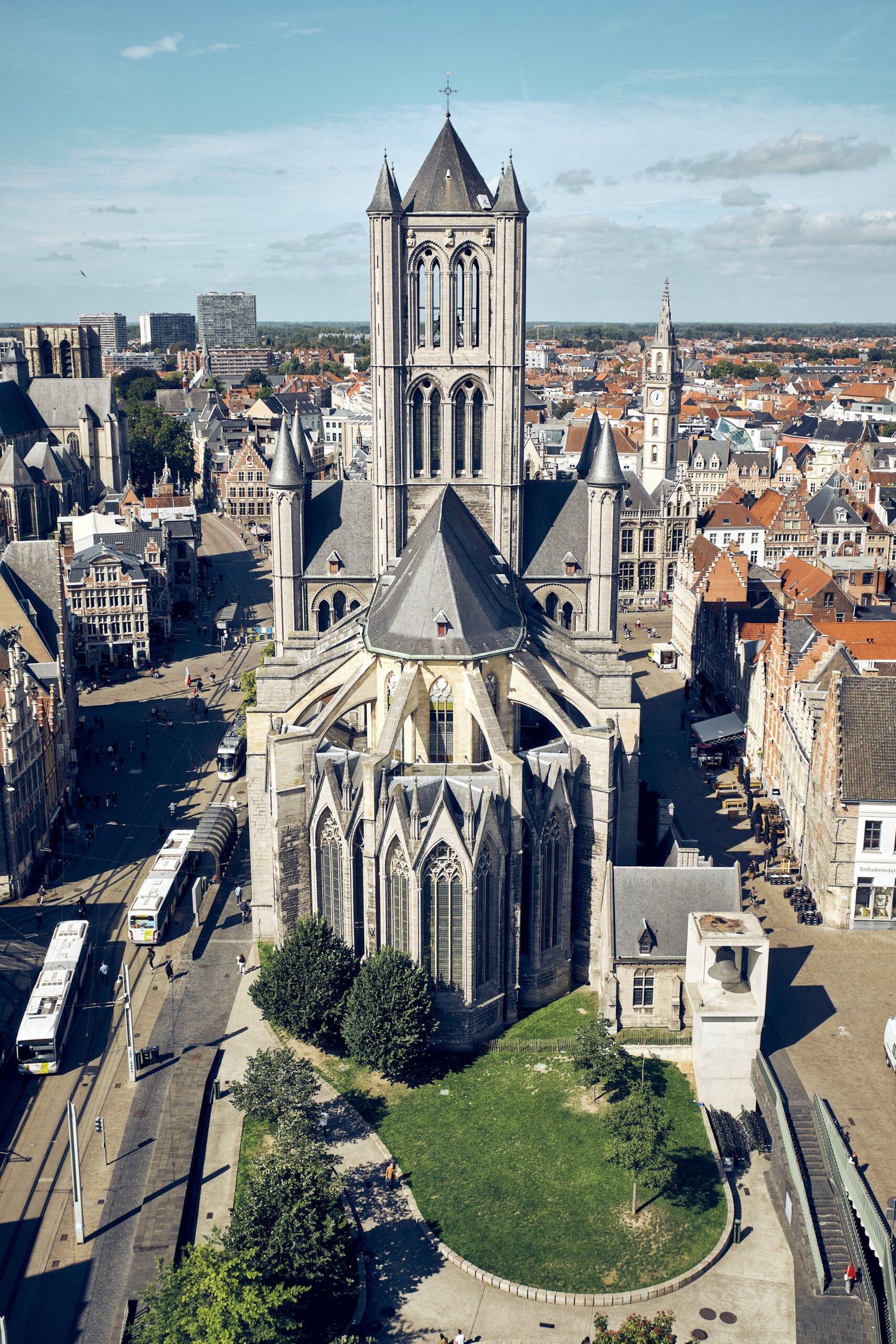 A vertical high angle shot of Saint Nicholas' Church Ghent Belgium